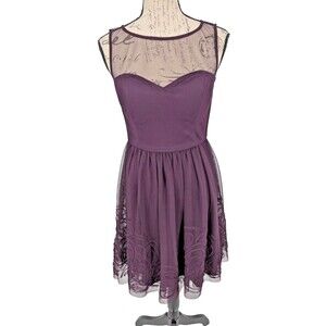 Eliza J Dress Sm Purple Special Occasion Sheer Bodice & Over Skirt Sweet Heart